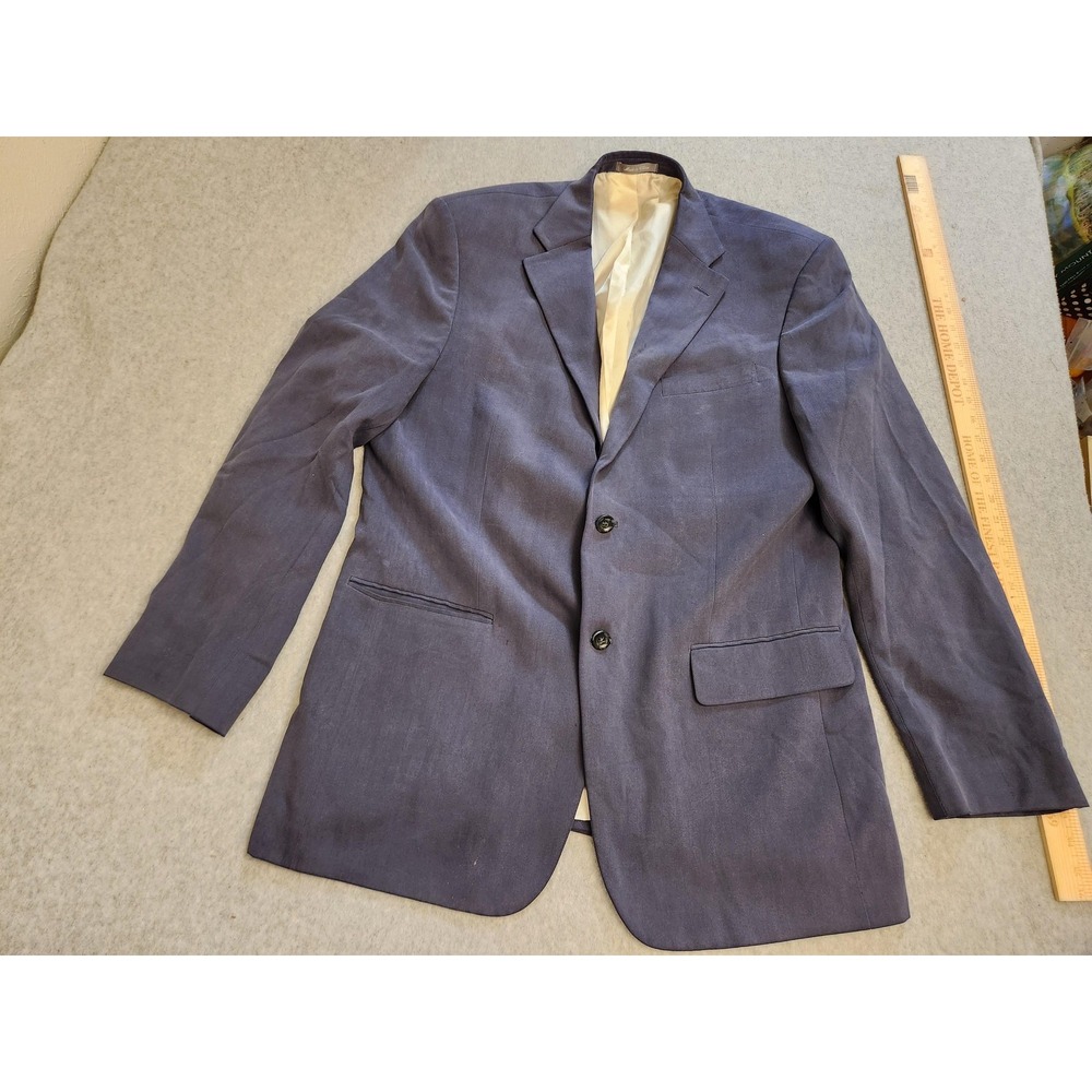 Oscar de la Renta Blazer Mens 44L‎ Blue Silk Two Button Notch Lapel Herringbone